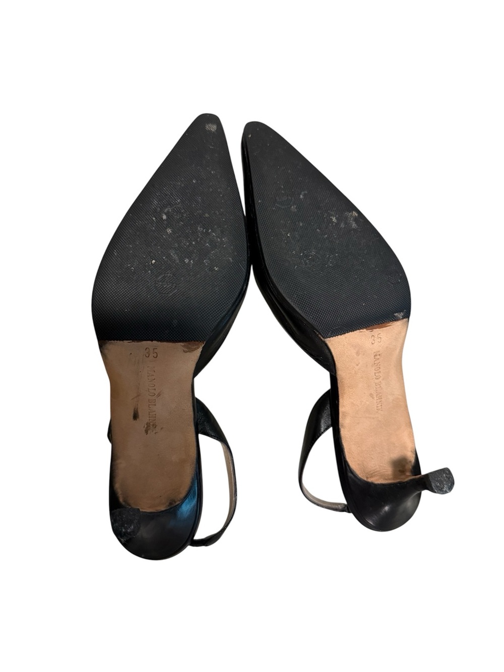 MANOLO BLAHNIK Carolyne 70, Black Nappa Leather Slingback Pumps, SIZE 35 - Picture 5 of 6